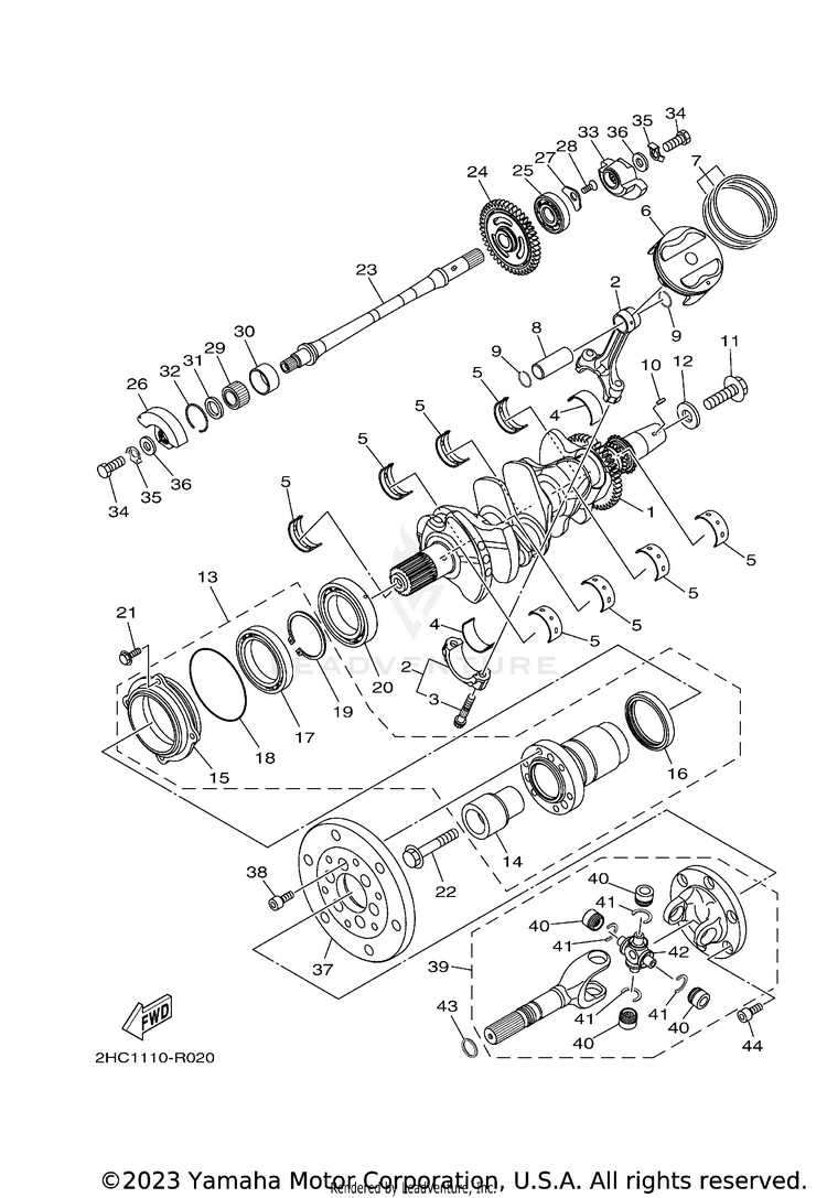 Yamaha YXZ1000R PTO shaft assembly parts diagram